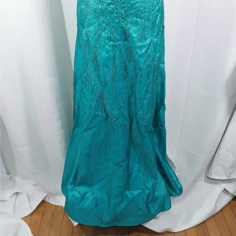 LEGENDS! TURQUOISE BLUE/GREEN IRIDESCENT MAGNIFICENTLY BEADED GOWN, DRESS! SZ 16 - Picture 8 of 11